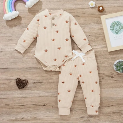 Newborn Baby Bodysuits + Elastic Pants cream tan 12M