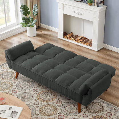 Mid-Century Modern Sofa Bed in Dark Grey Linen Polyester Tufted Upholstery- HomePacific- {{Product type}}