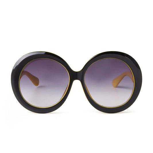 Vintage 60s 70s Big Oversized Round Frame Sunglasses - Yellow - sunglasses