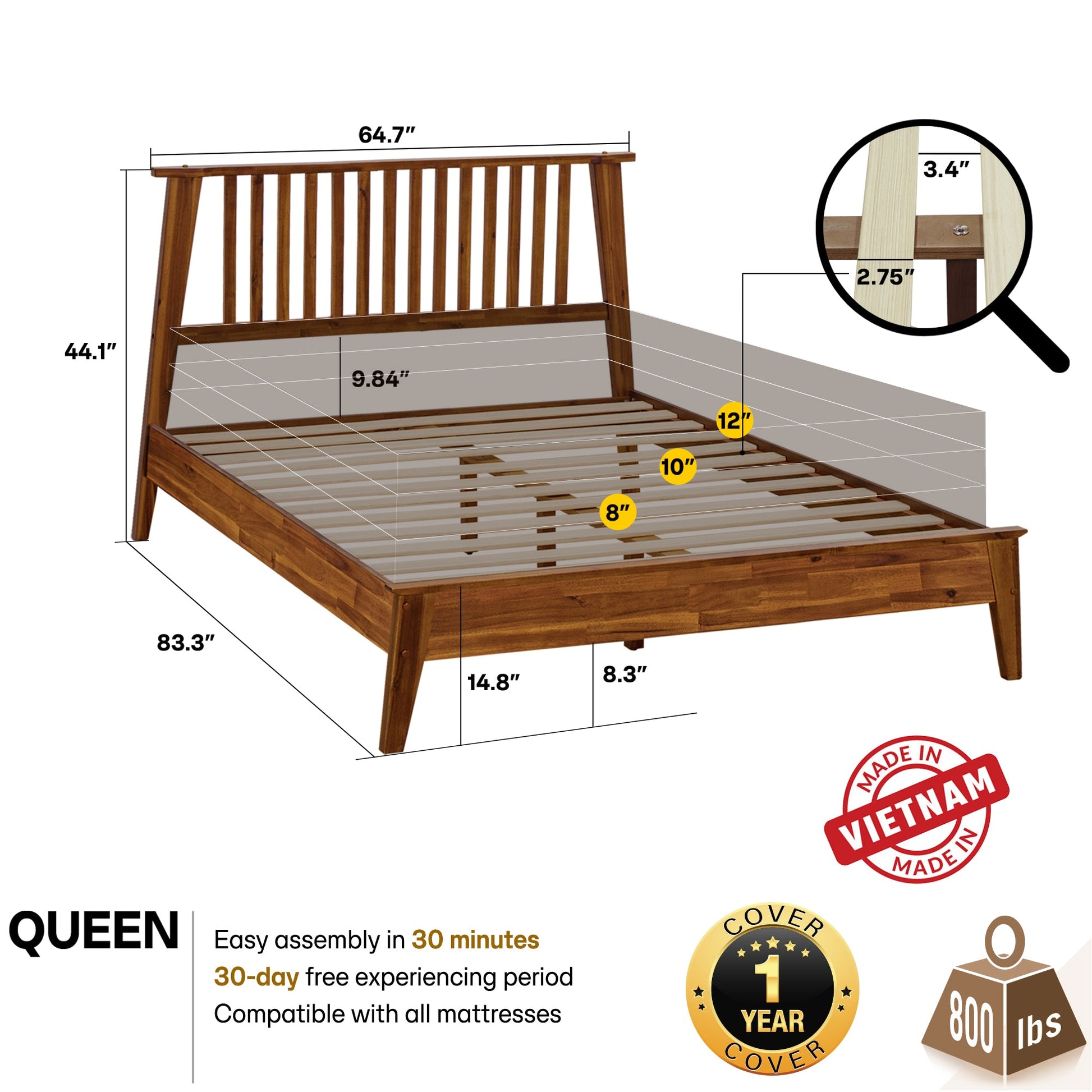 Kaylin Solid Wood Bed Frame - - Bed Frame