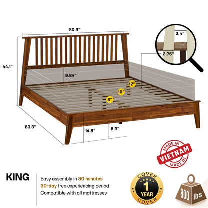 Kaylin Solid Wood Bed Frame - - Bed Frame