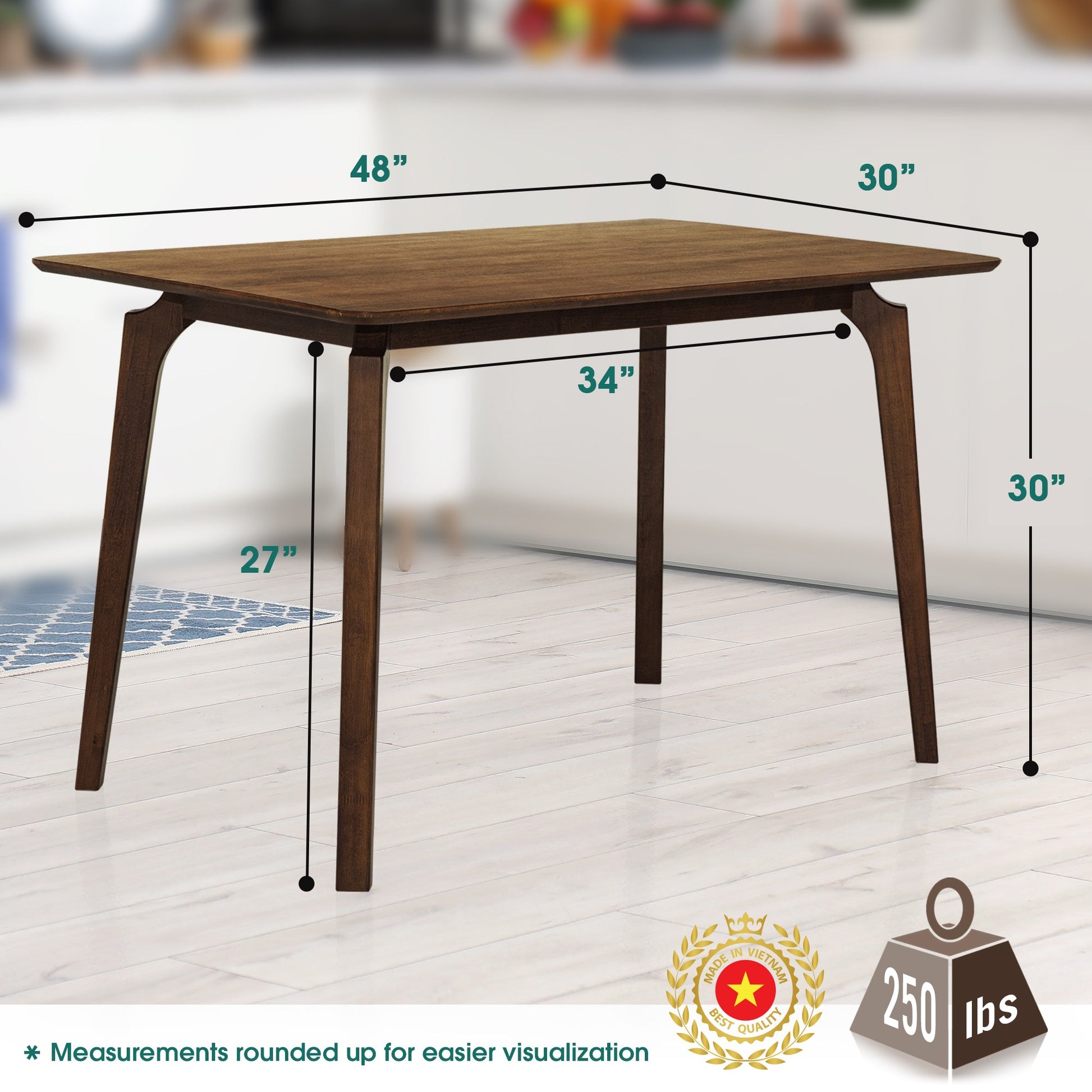 Acacia Verve 48" Solid Wood Dining Table - Ideal Kitchen Table for 4 - - Table