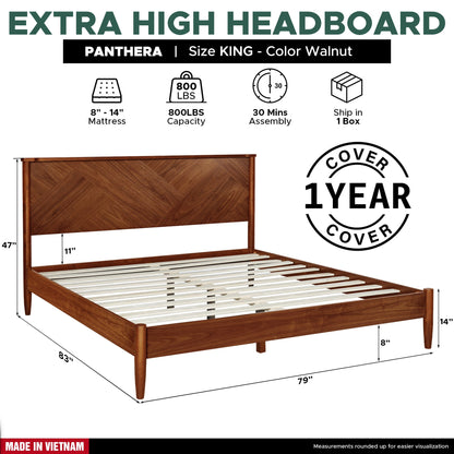 Panthera Solid Wood Bed Frame With Headboard - - Bed Frame