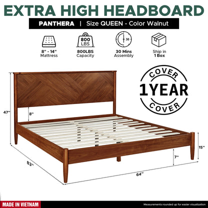 Panthera Solid Wood Bed Frame With Headboard - - Bed Frame
