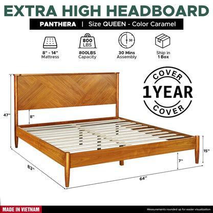 Panthera Solid Wood Bed Frame With Headboard - - Bed Frame