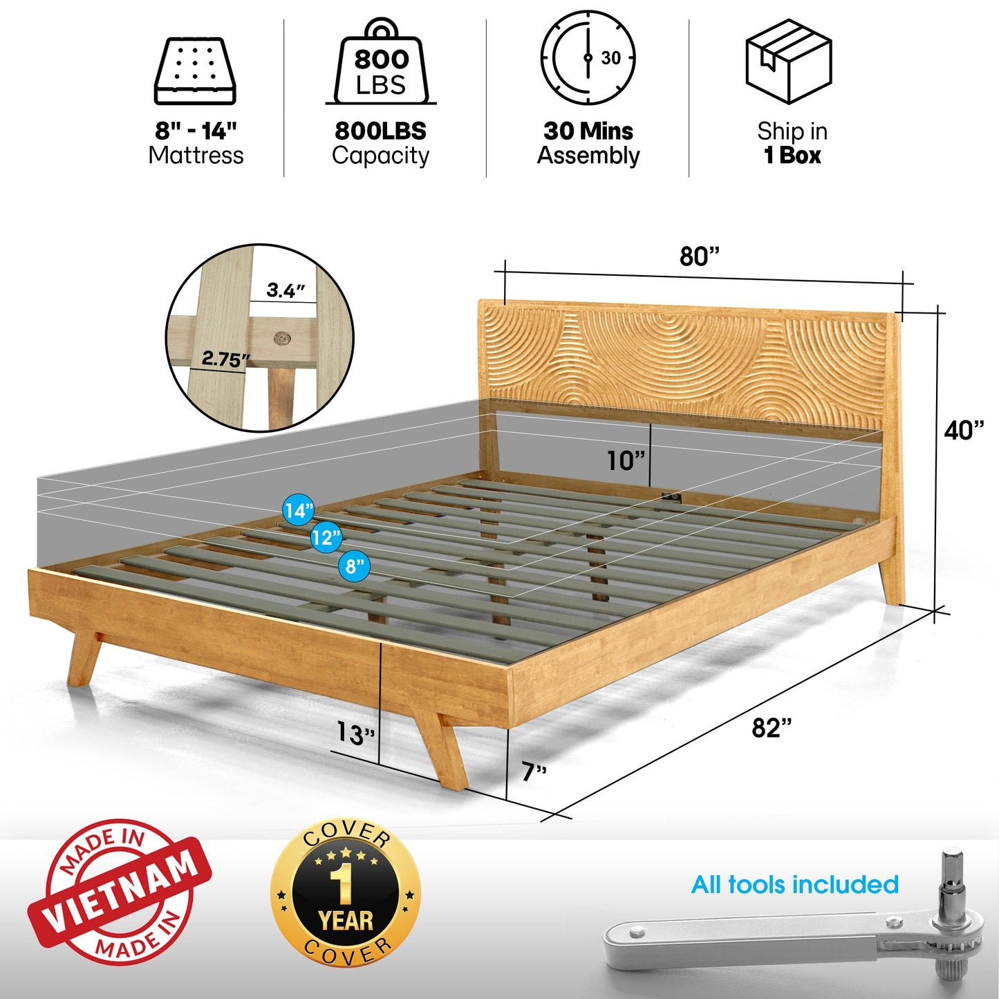 Harmony Solid Wood Bed Frame - - Bed Frame