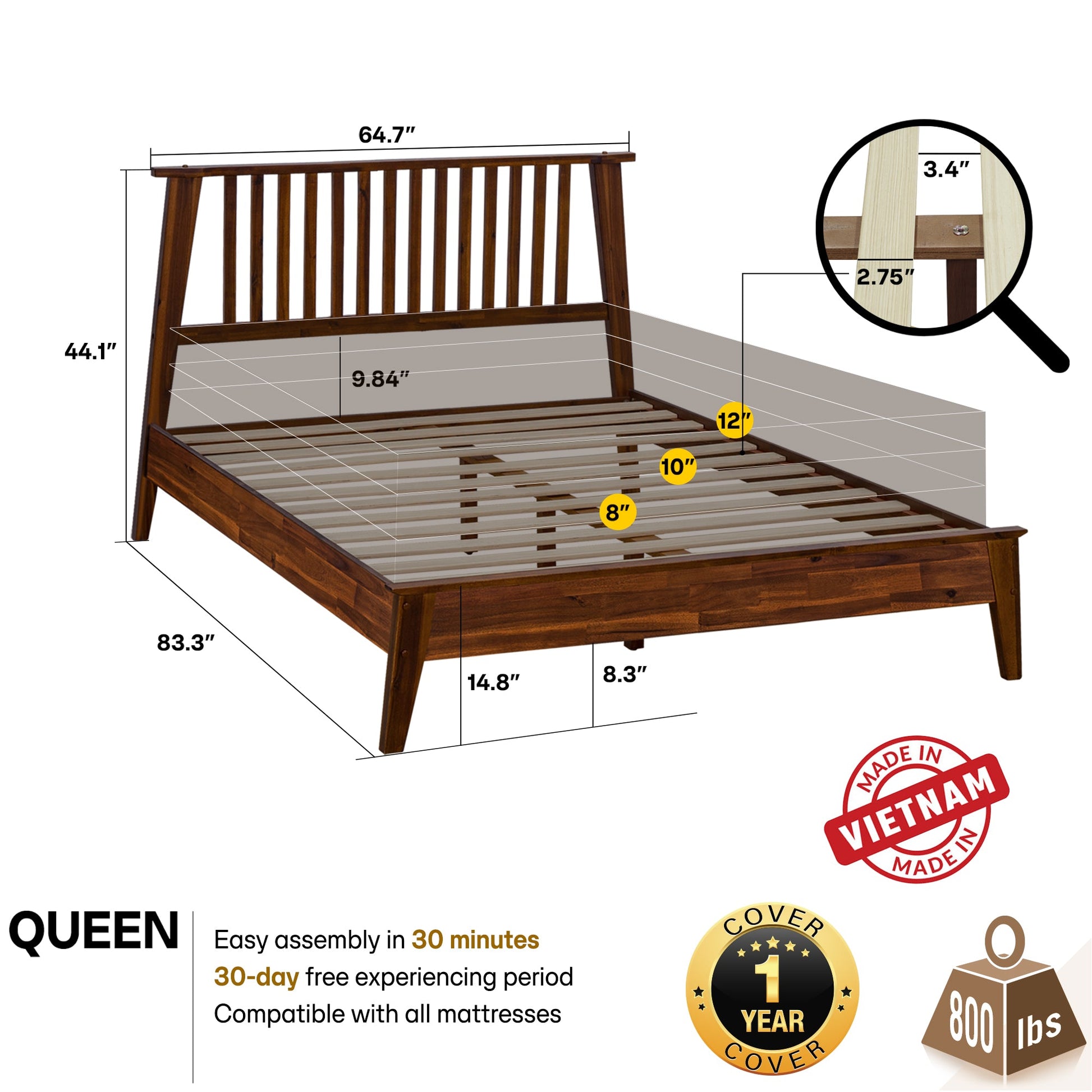 Kaylin Solid Wood Bed Frame - - Bed Frame