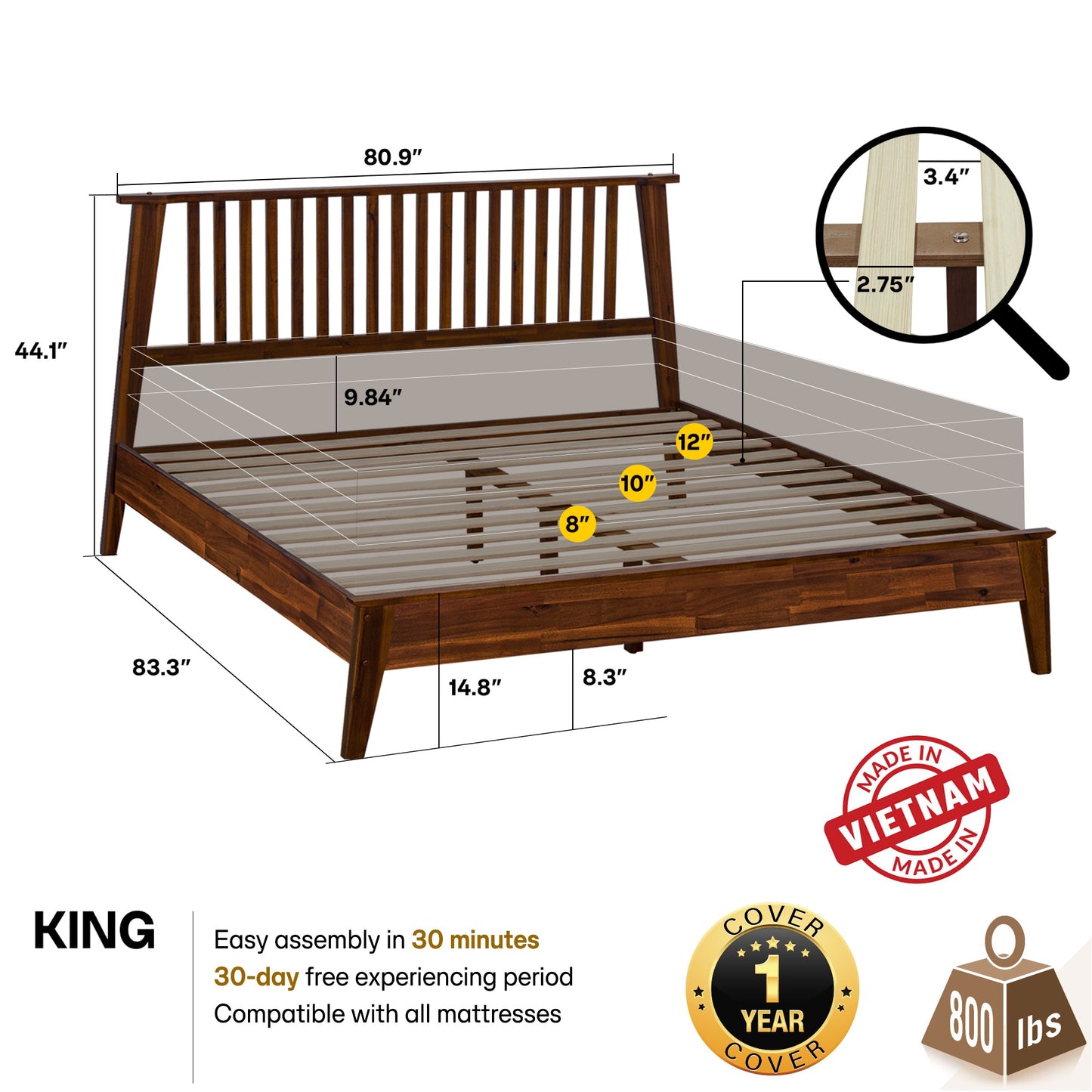 Kaylin Solid Wood Bed Frame - - Bed Frame