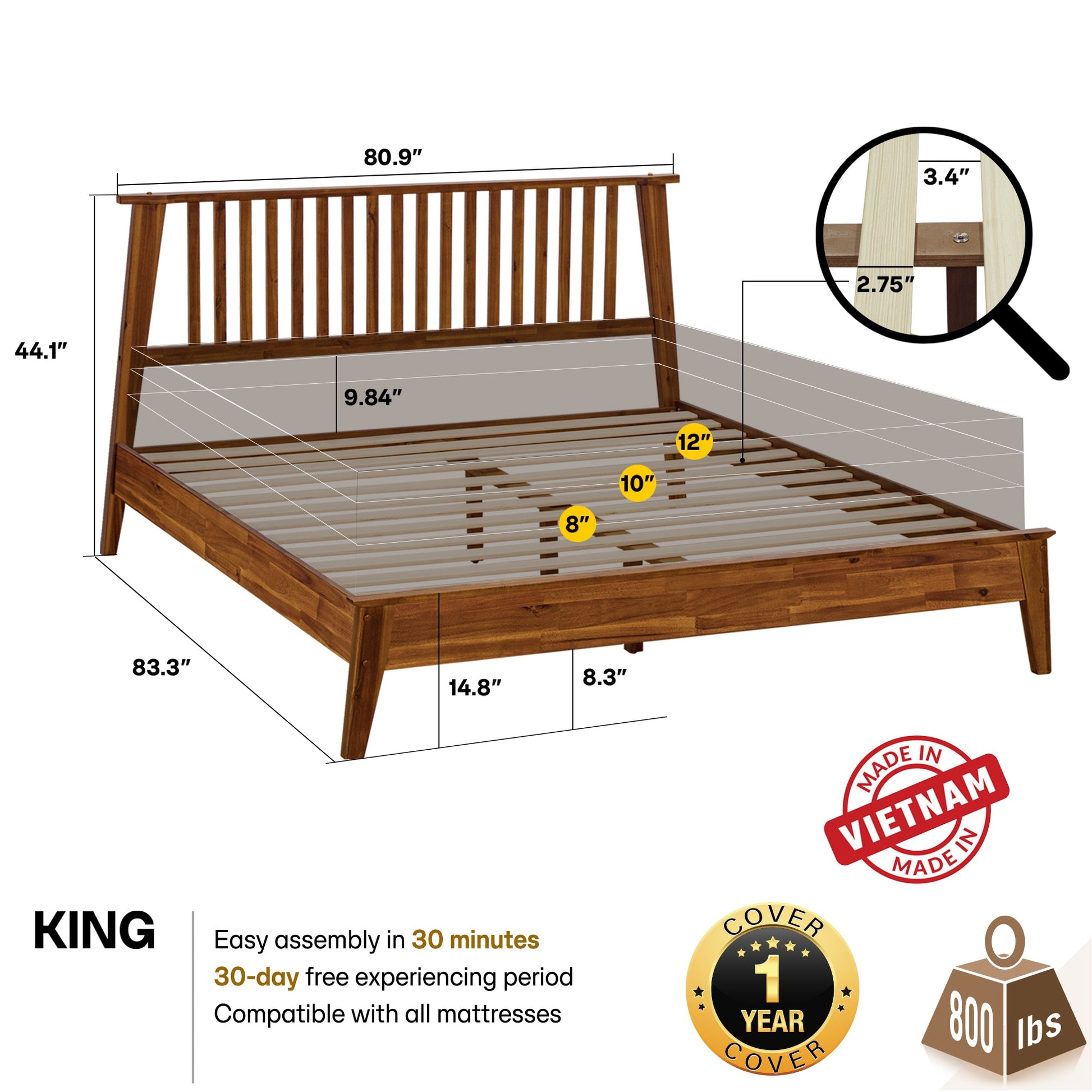 Kaylin Solid Wood Bed Frame - - Bed Frame