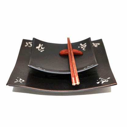 Black with Japanese Character Dinner Set - - Home & Garden