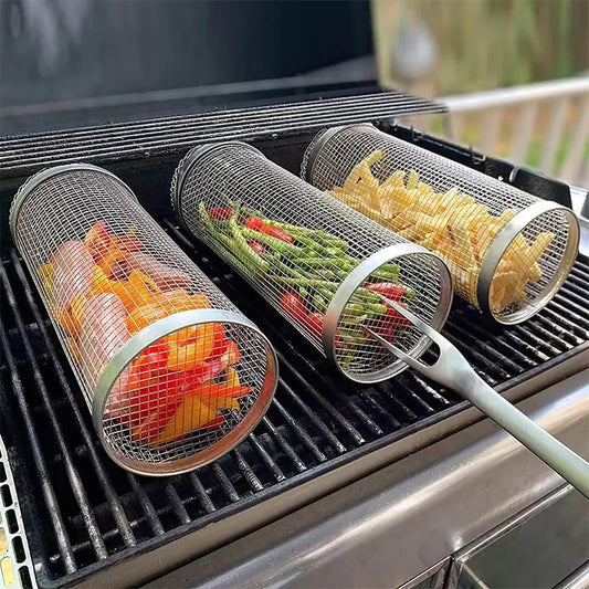 20cm/30cm  BBQ Basket Stainless Steel Grill Outdoor Round BBQ Grid