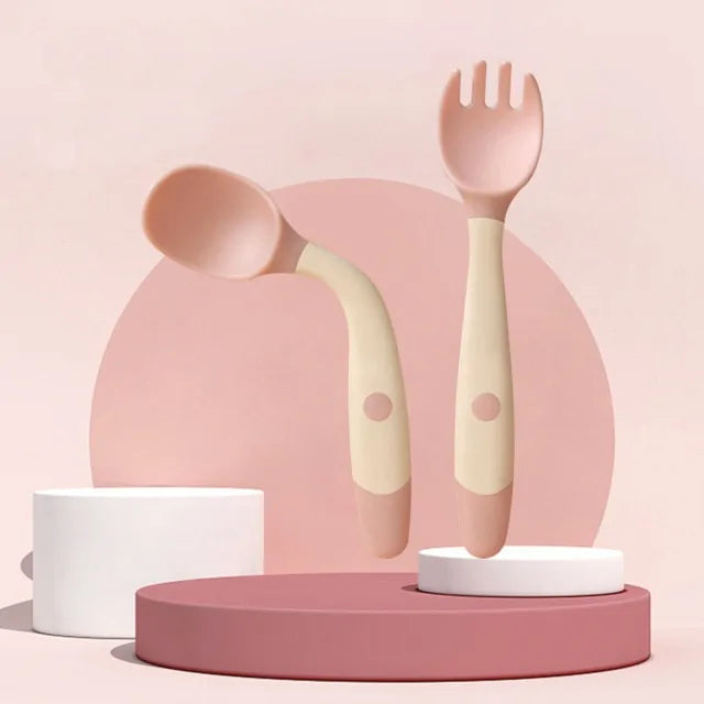 Silicone Spoon Baby Utensil Set - Pink - feeding set