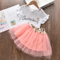 Girls Short Sleeve Polka Dot Skirt Set light pink white 4T