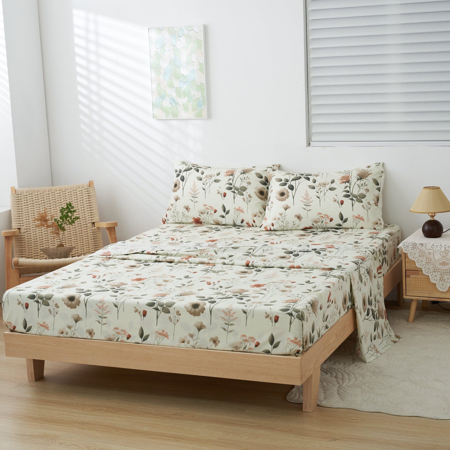 DaDalogy Enchanted Meadow Bed in a bag Set - Victoria Garden Delicate Floral Symphony in Beige, Rose, and Soft Green, Luxuriously Soft Quilted Set- DaDalogy Bedding Collection- {{Product type}}