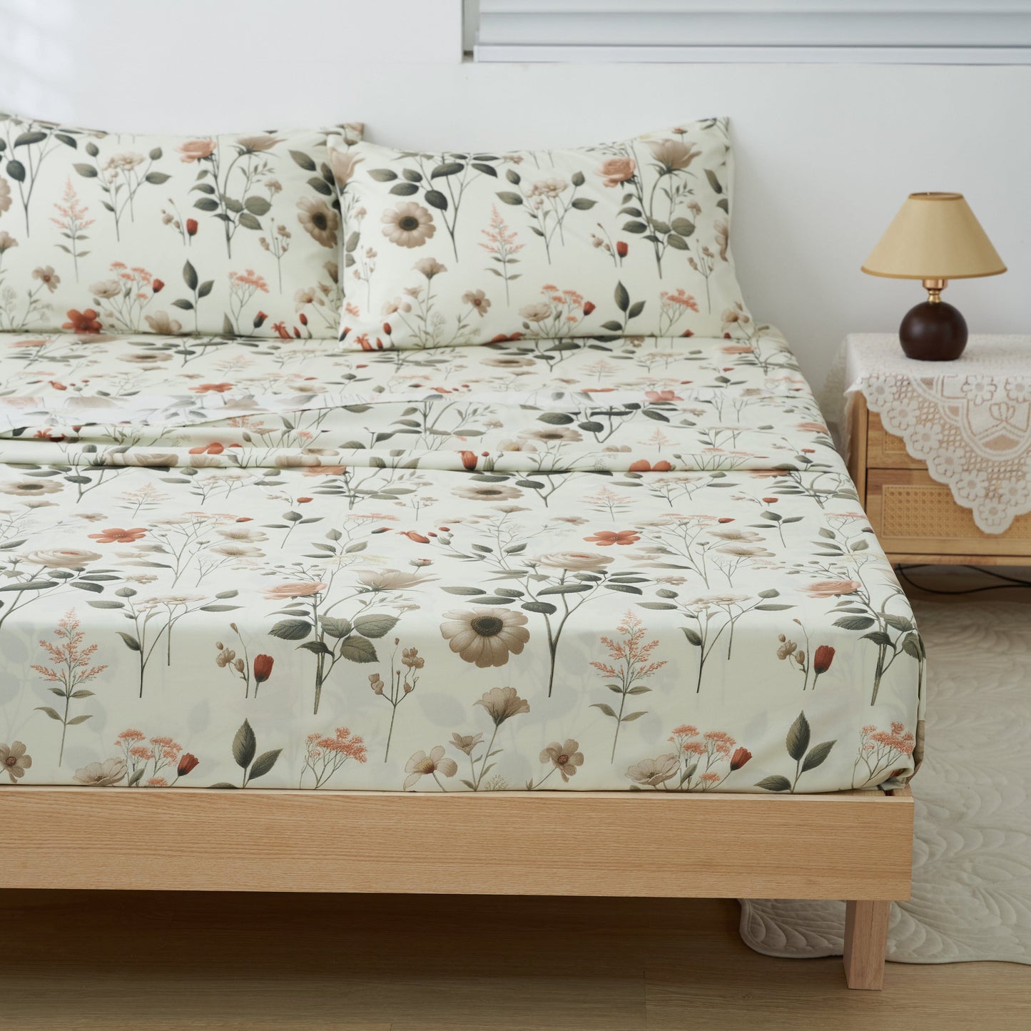 DaDalogy Enchanted Meadow Bed in a bag Set - Victoria Garden Delicate Floral Symphony in Beige, Rose, and Soft Green, Luxuriously Soft Quilted Set- DaDalogy Bedding Collection- {{Product type}}