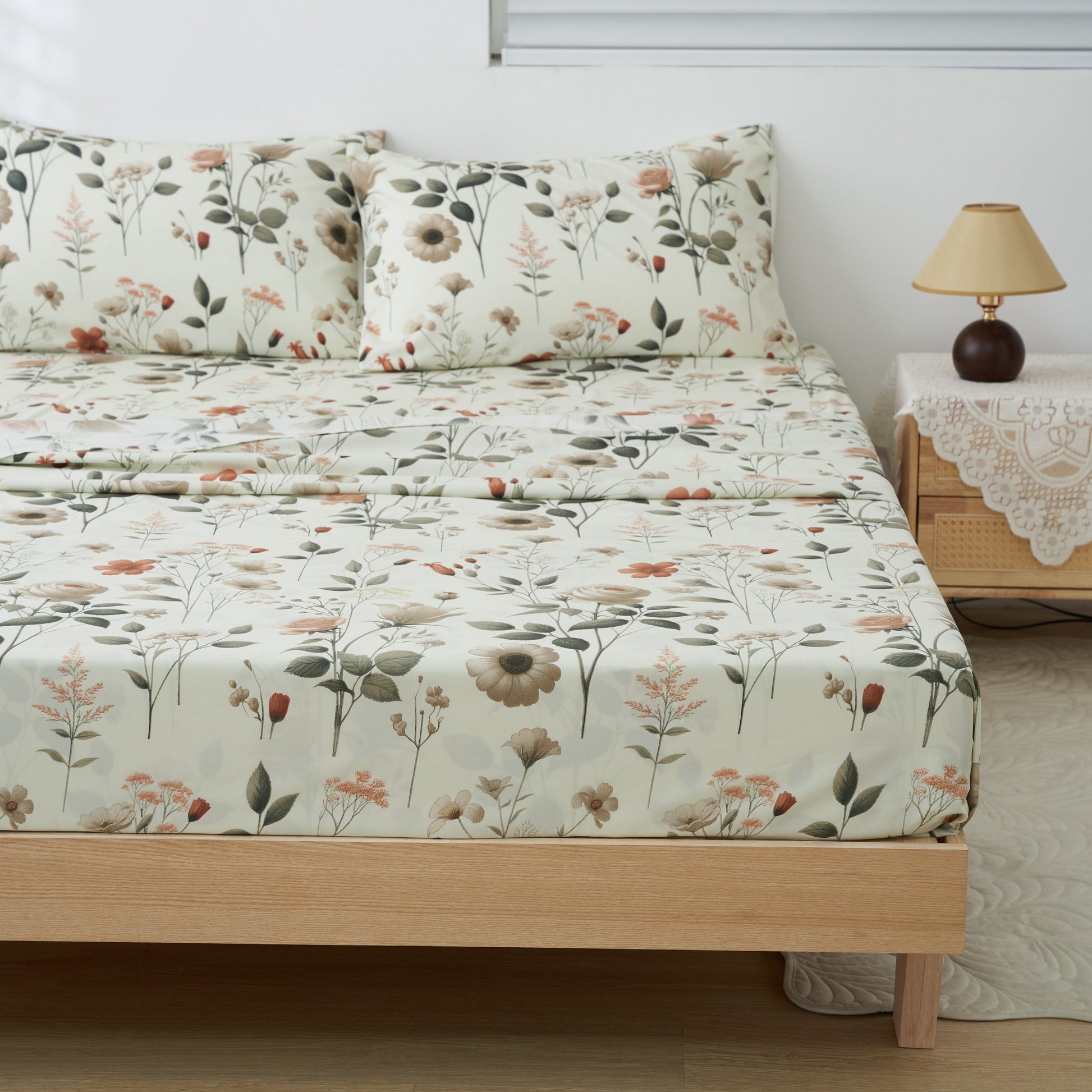DaDalogy Enchanted Meadow Bed in a bag Set - Victoria Garden Delicate Floral Symphony in Beige, Rose, and Soft Green, Luxuriously Soft Quilted Set- DaDalogy Bedding Collection- {{Product type}}