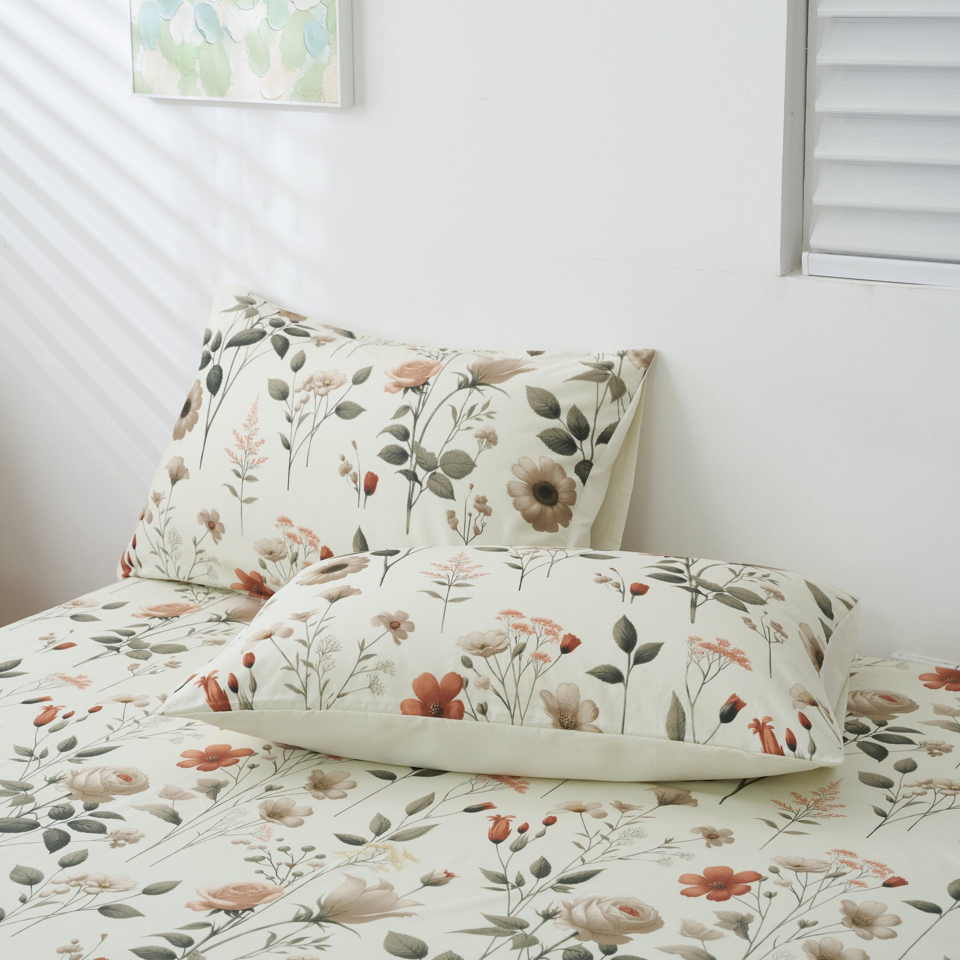 DaDalogy Enchanted Meadow Bed in a bag Set - Victoria Garden Delicate Floral Symphony in Beige, Rose, and Soft Green, Luxuriously Soft Quilted Set- DaDalogy Bedding Collection- {{Product type}}