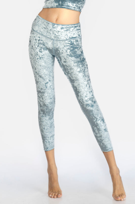 Velvet Cropped Leggings Made in USA - BLUE - Leggings
