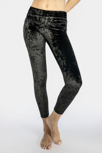 Velvet Cropped Leggings Made in USA - BLACK - Leggings