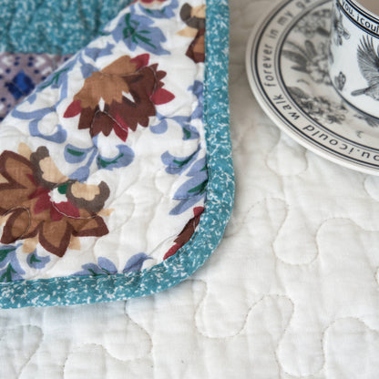 Tache Cotton Patchwork Old World Garden Pastel Blue Yellow Red Hummingbirds Quilted Throw Blanket (JHW-936) - - Blanket