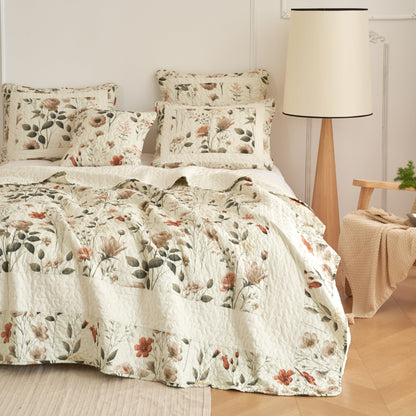 DaDalogy Enchanted Meadow Bed in a bag Set - Victoria Garden Delicate Floral Symphony in Beige, Rose, and Soft Green, Luxuriously Soft Quilted Set- DaDalogy Bedding Collection- {{Product type}}