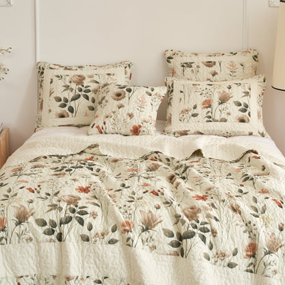 DaDalogy Enchanted Meadow Bed in a bag Set - Victoria Garden Delicate Floral Symphony in Beige, Rose, and Soft Green, Luxuriously Soft Quilted Set- DaDalogy Bedding Collection- {{Product type}}