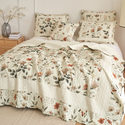 DaDalogy Enchanted Meadow Bed in a bag Set - Victoria Garden Delicate Floral Symphony in Beige, Rose, and Soft Green, Luxuriously Soft Quilted Set- DaDalogy Bedding Collection- {{Product type}}