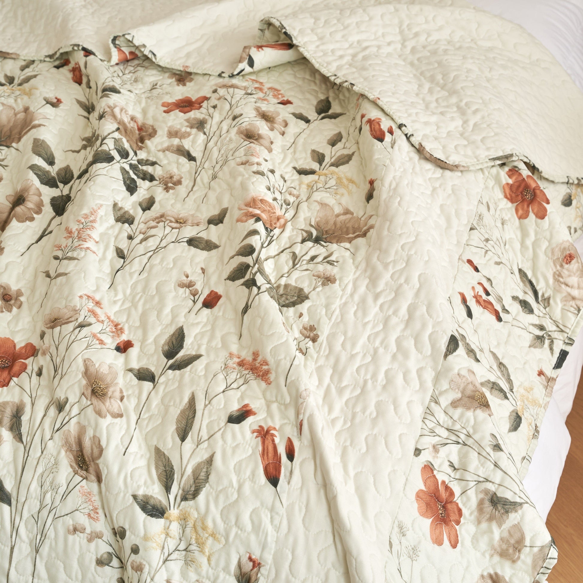 DaDalogy Enchanted Meadow Bed in a bag Set - Victoria Garden Delicate Floral Symphony in Beige, Rose, and Soft Green, Luxuriously Soft Quilted Set- DaDalogy Bedding Collection- {{Product type}}