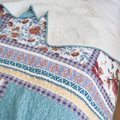 Tache Old World Garden Pastel Blue Yellow Red Hummingbirds Cotton Patchwork Quilt Set (JHW-936) - - Quilt / Bedspread