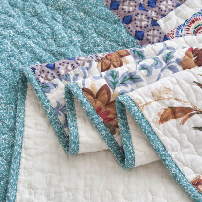 Tache Old World Garden Pastel Blue Yellow Red Hummingbirds Cotton Patchwork Quilt Set (JHW-936) - - Quilt / Bedspread