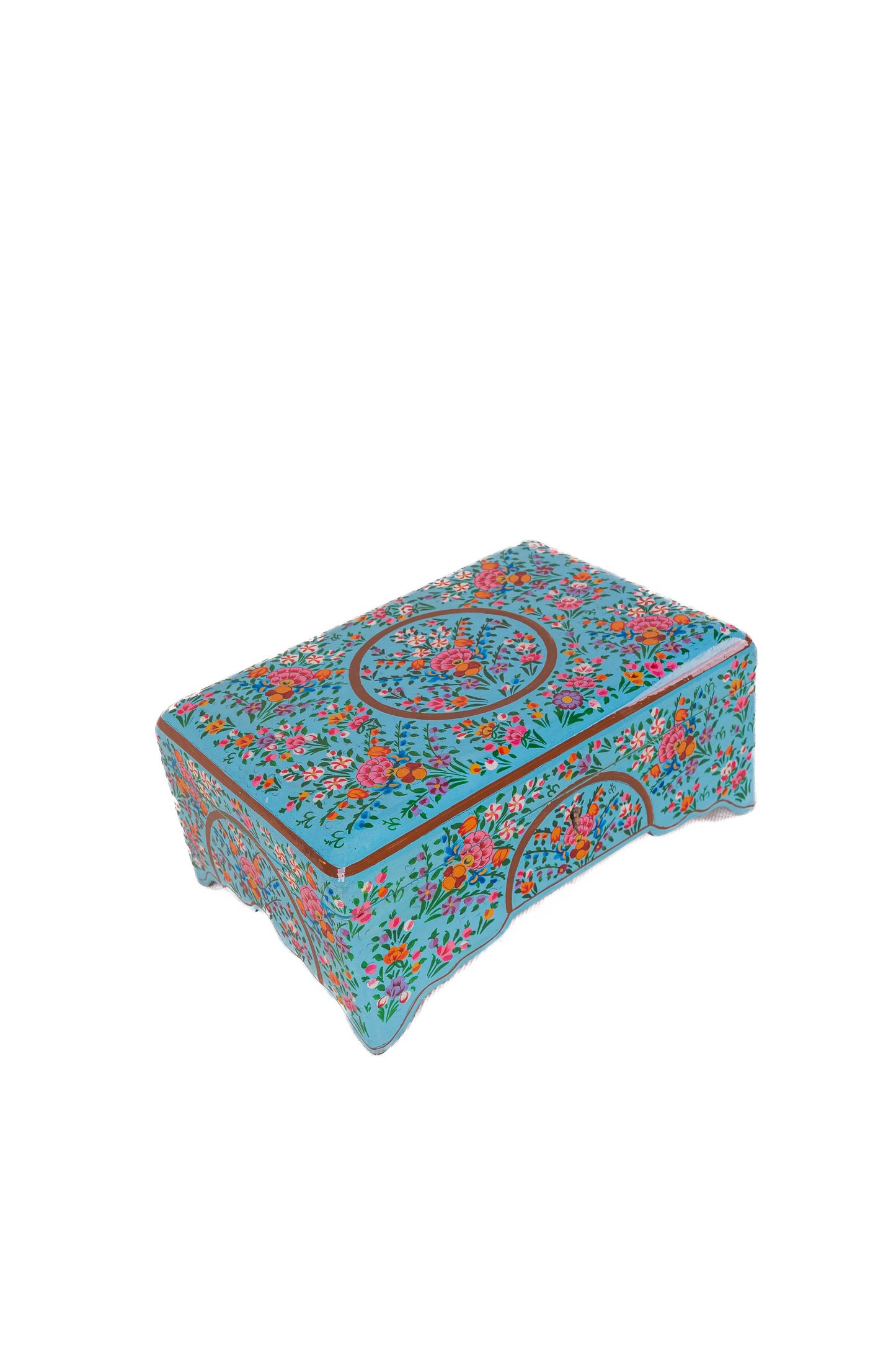 Turquoise Enchantment Hand-Painted Paper Mache Jewelry Box - - Papier-mâché