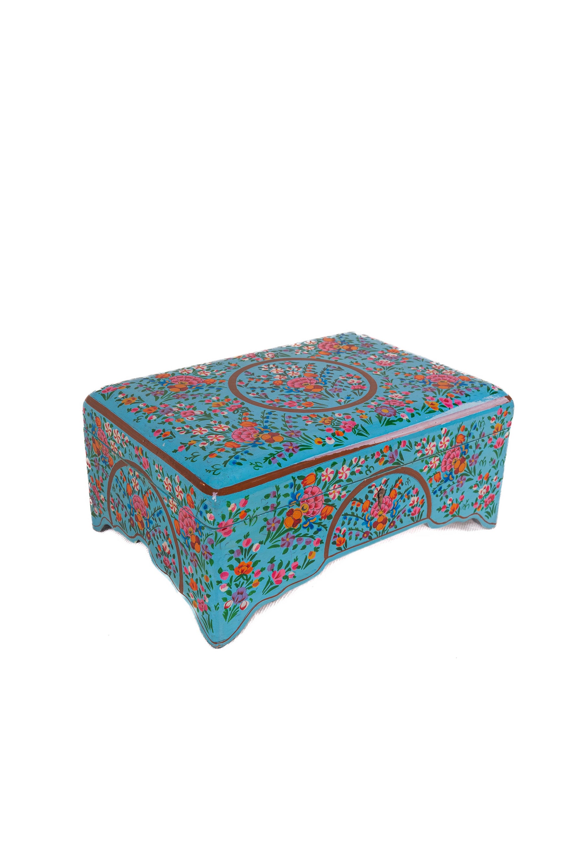 Turquoise Enchantment Hand-Painted Paper Mache Jewelry Box - - Papier-mâché