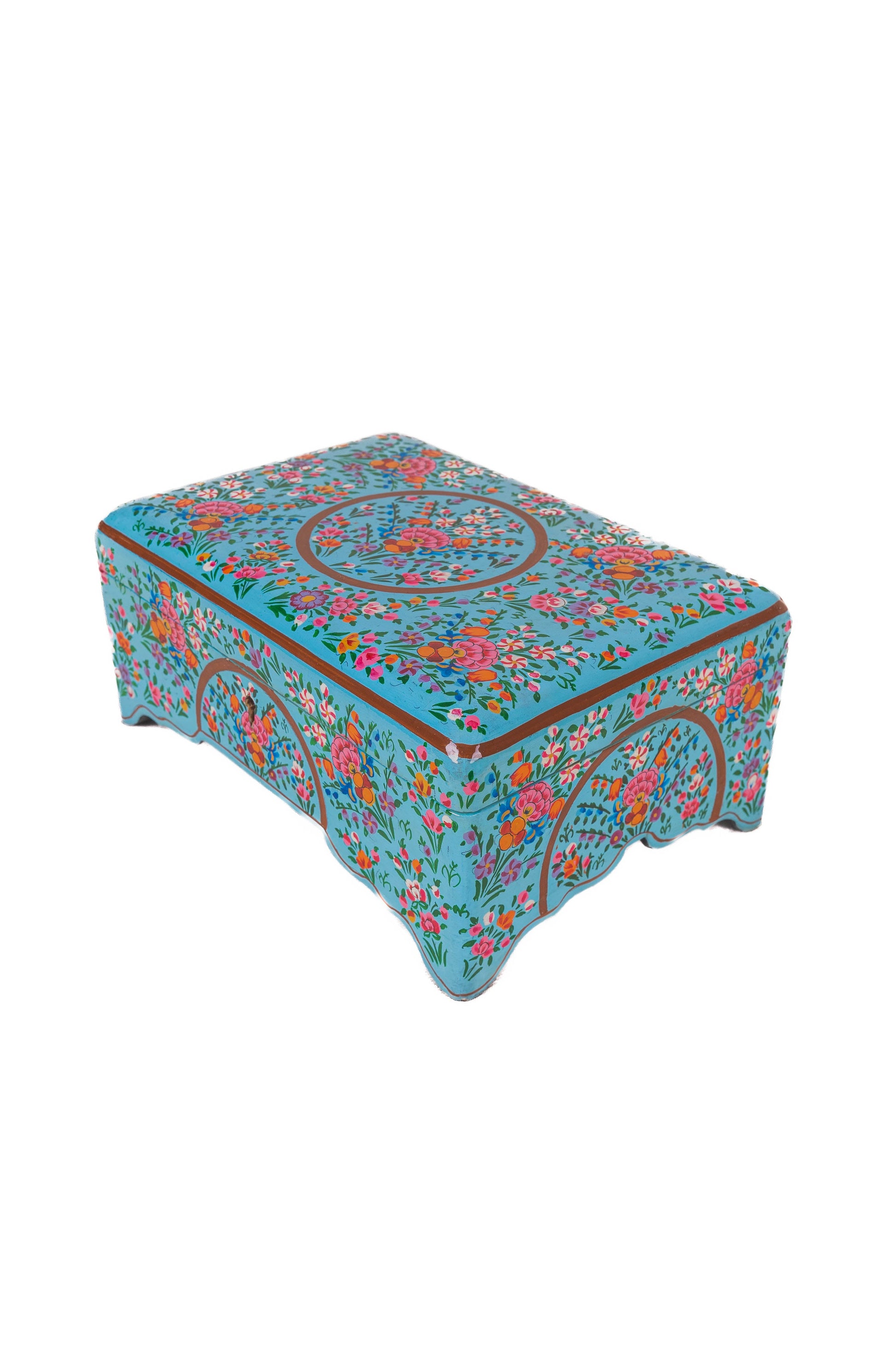 Turquoise Enchantment Hand-Painted Paper Mache Jewelry Box - - Papier-mâché