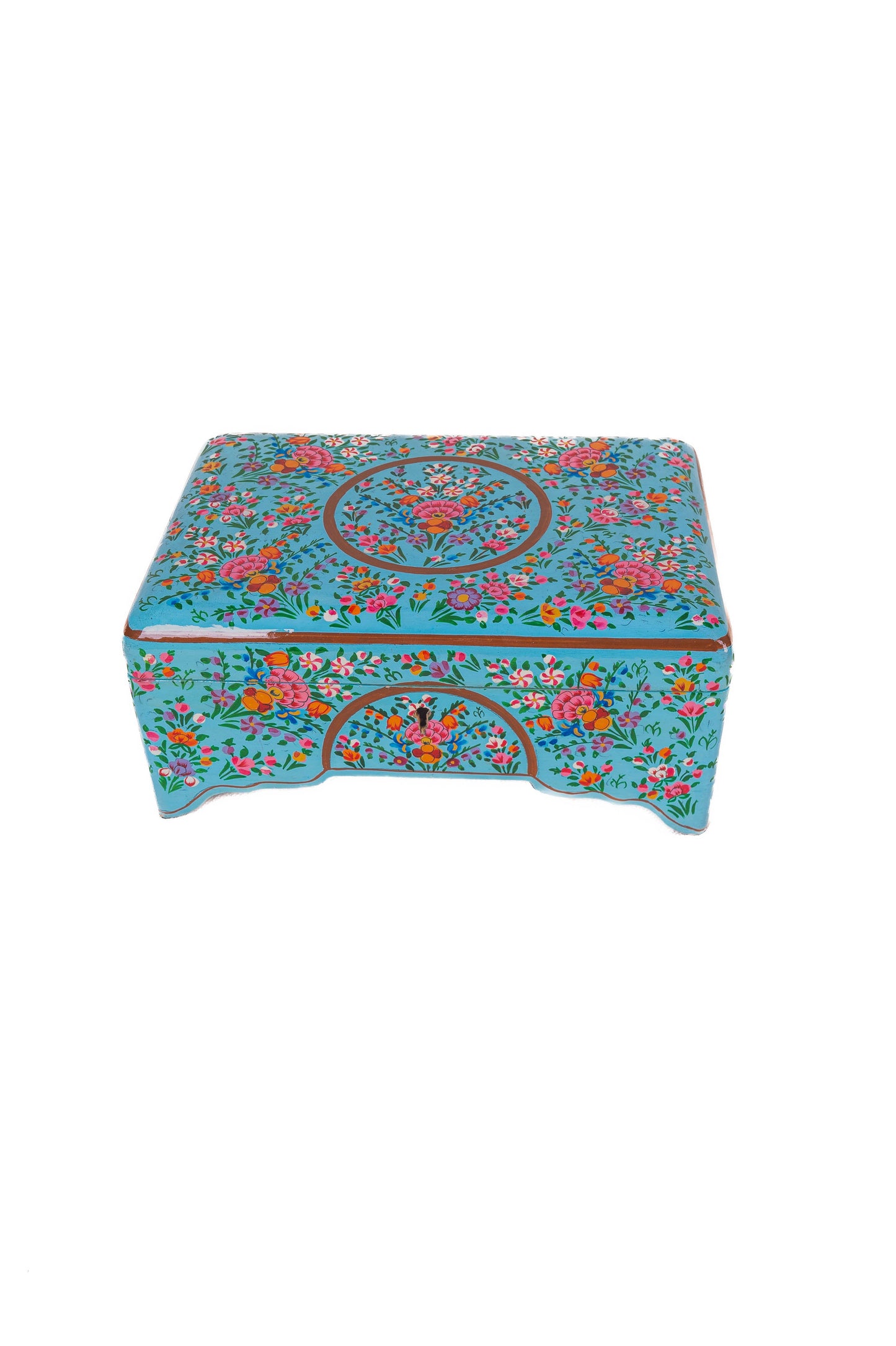 Turquoise Enchantment Hand-Painted Paper Mache Jewelry Box - - Papier-mâché