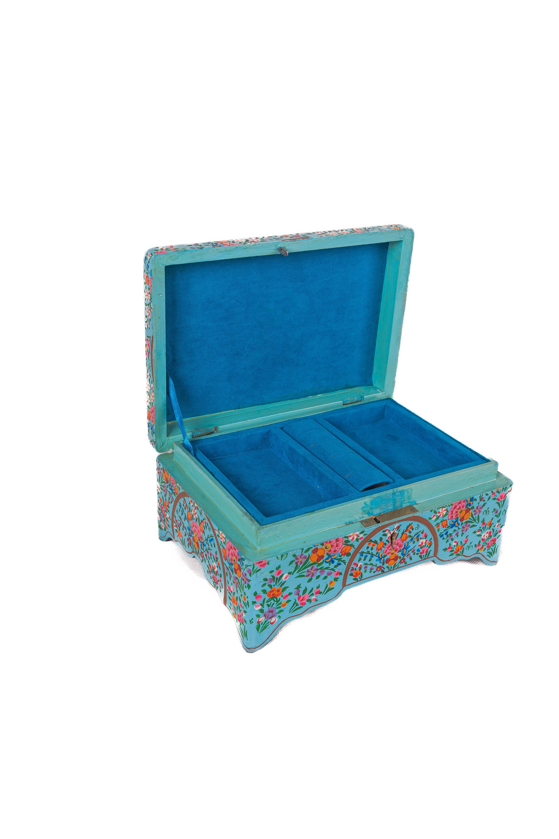 Turquoise Enchantment Hand-Painted Paper Mache Jewelry Box - - Papier-mâché