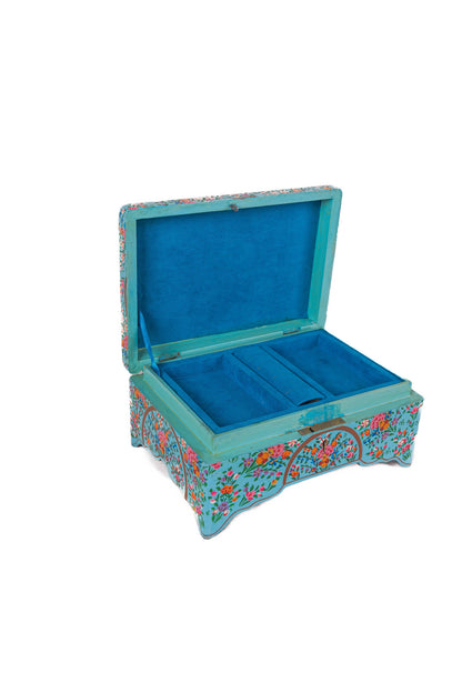 Turquoise Enchantment Hand-Painted Paper Mache Jewelry Box - - Papier-mâché