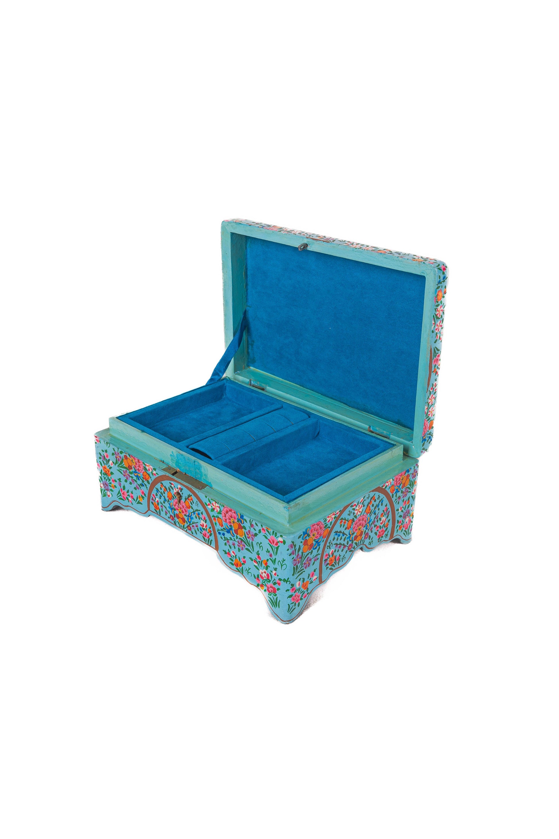Turquoise Enchantment Hand-Painted Paper Mache Jewelry Box - - Papier-mâché