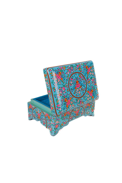 Turquoise Enchantment Hand-Painted Paper Mache Jewelry Box - - Papier-mâché