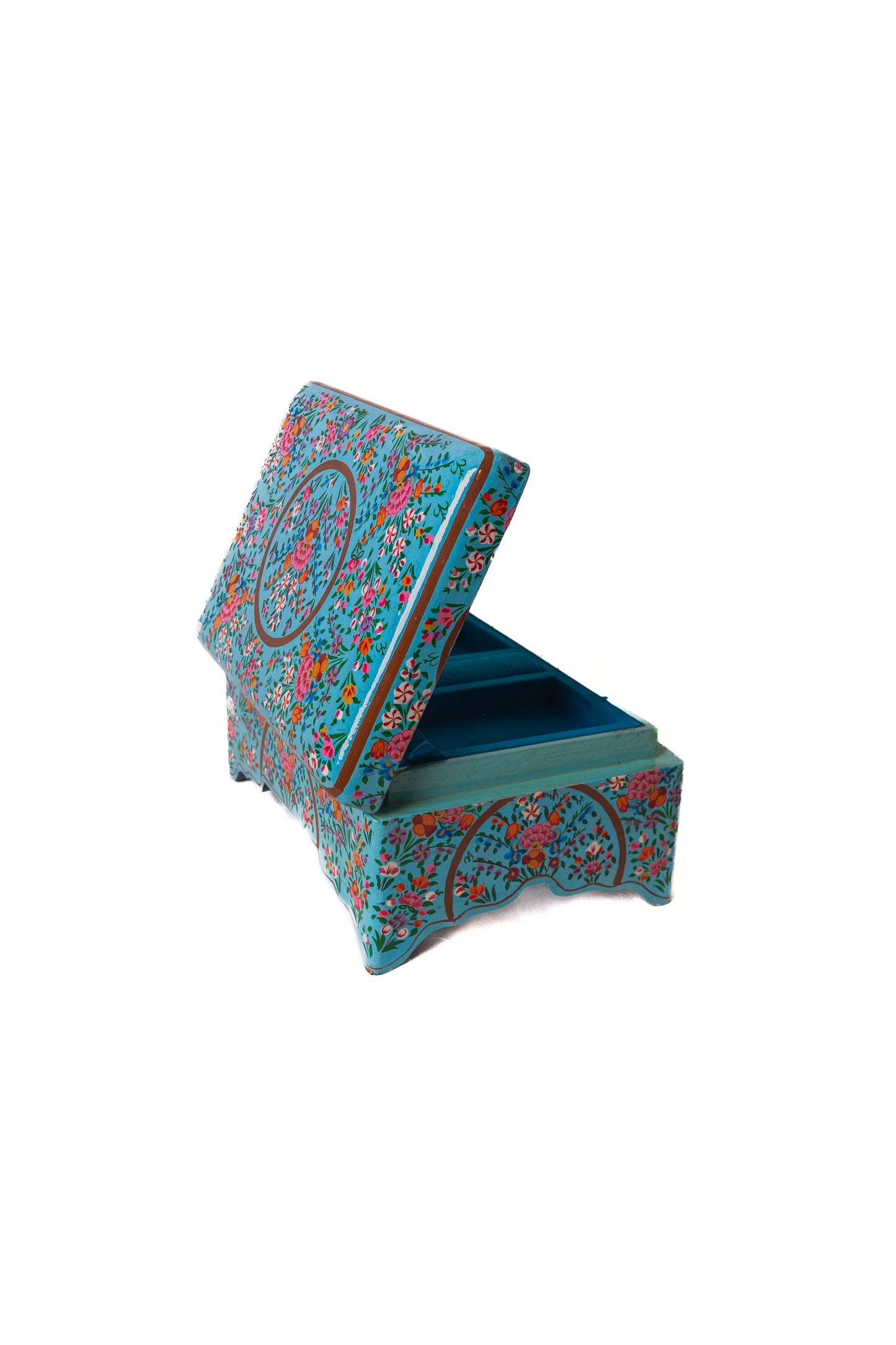 Turquoise Enchantment Hand-Painted Paper Mache Jewelry Box - - Papier-mâché
