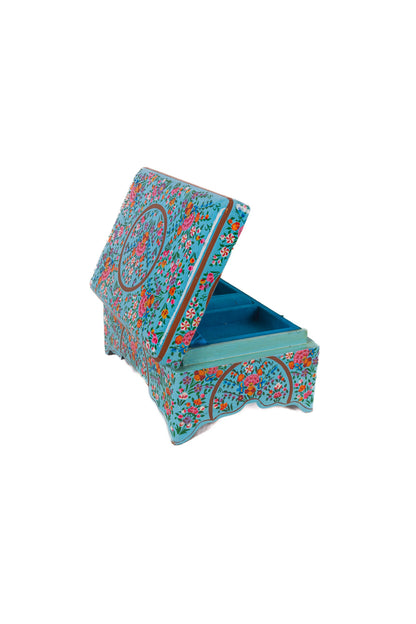 Turquoise Enchantment Hand-Painted Paper Mache Jewelry Box - - Papier-mâché