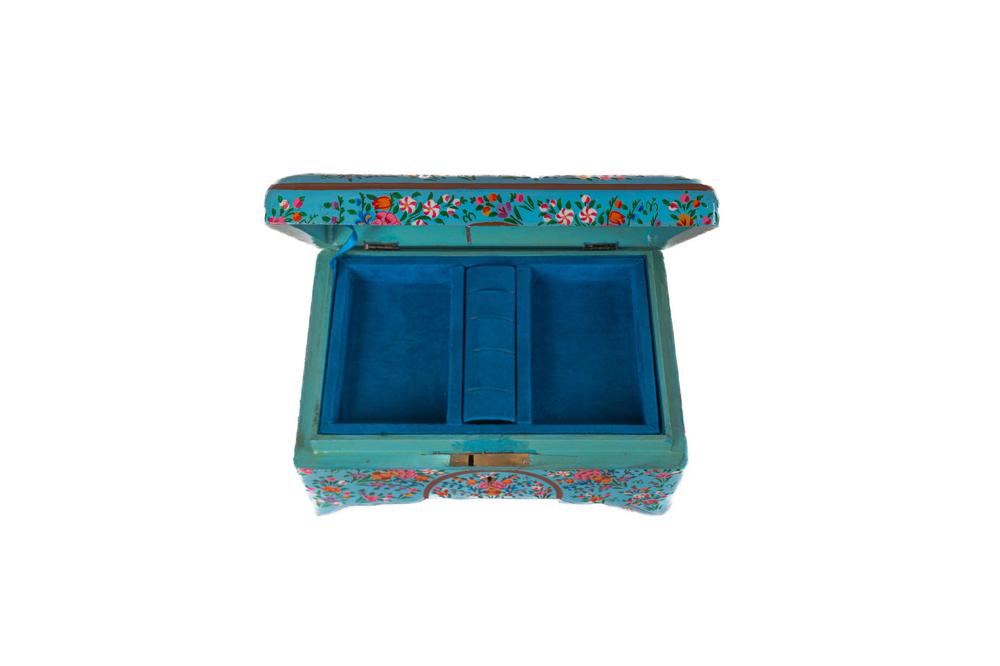 Turquoise Enchantment Hand-Painted Paper Mache Jewelry Box - - Papier-mâché