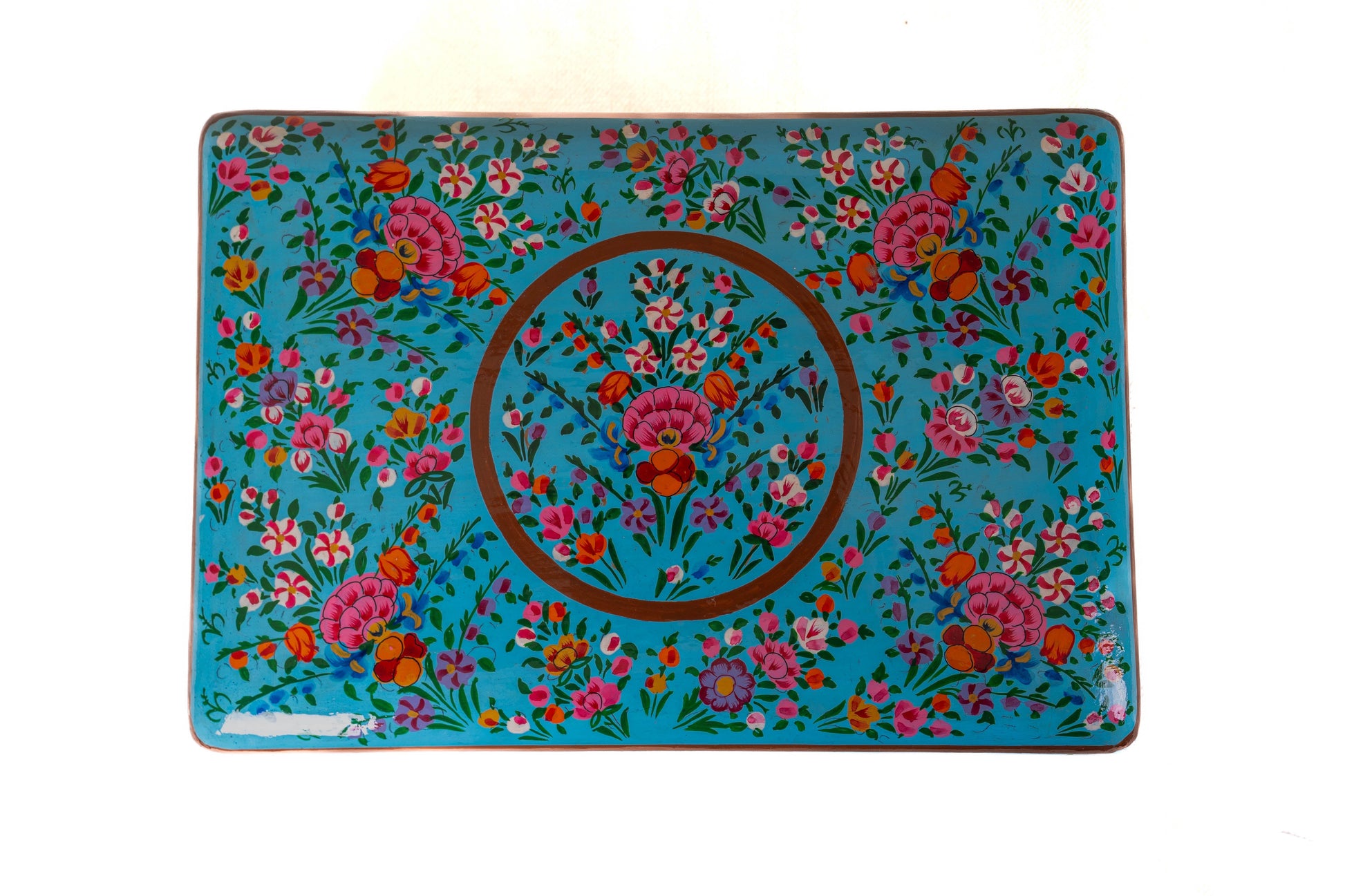 Turquoise Enchantment Hand-Painted Paper Mache Jewelry Box - - Papier-mâché