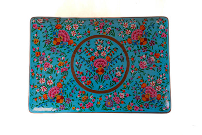Turquoise Enchantment Hand-Painted Paper Mache Jewelry Box - - Papier-mâché