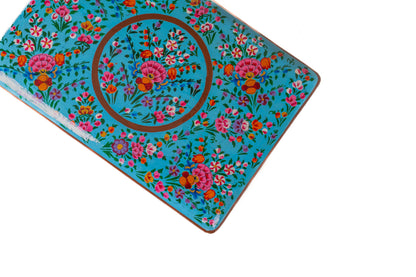 Turquoise Enchantment Hand-Painted Paper Mache Jewelry Box - - Papier-mâché