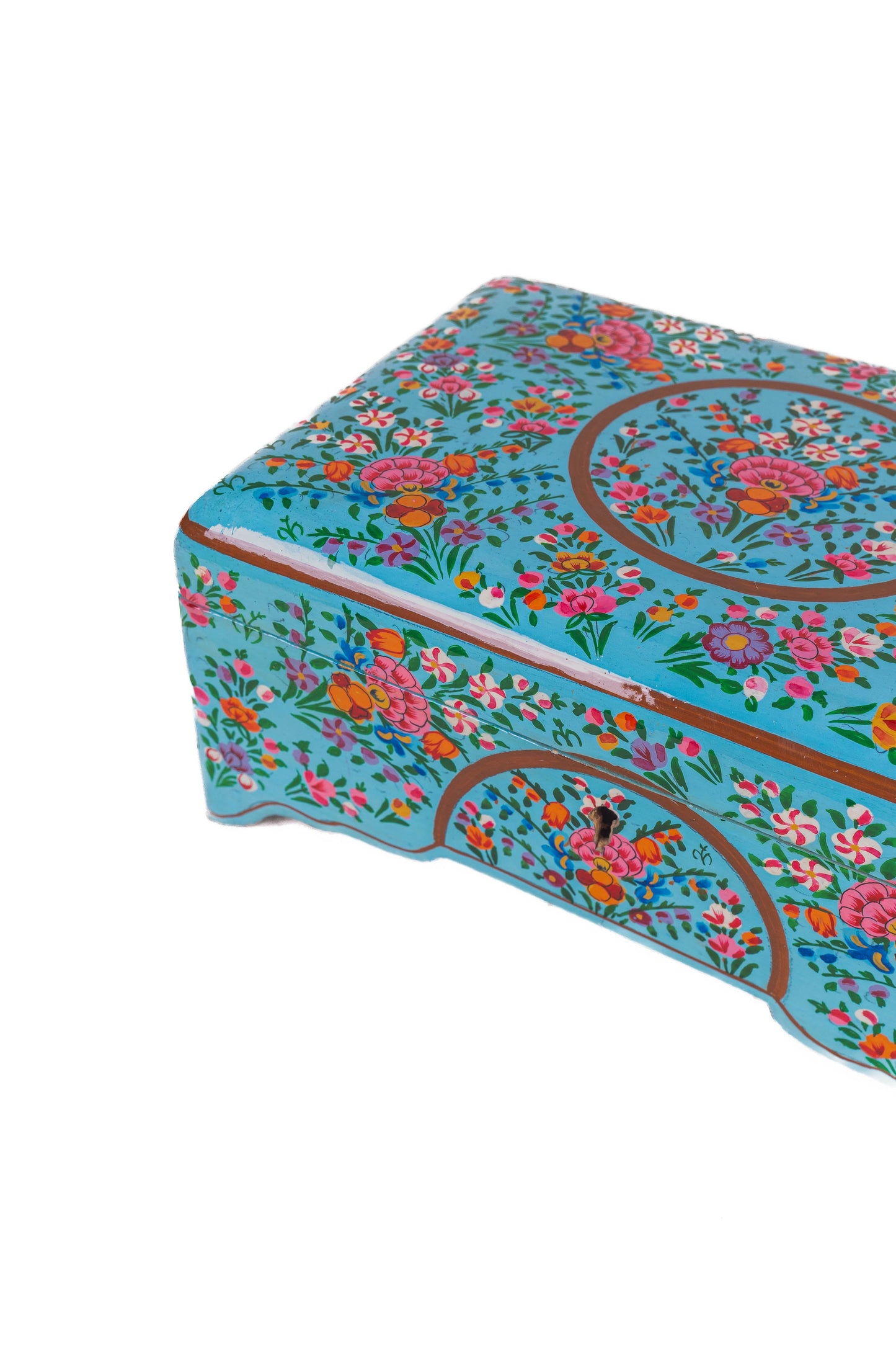 Turquoise Enchantment Hand-Painted Paper Mache Jewelry Box - - Papier-mâché
