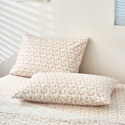 DaDa Bedding Collection Romantic Coquette Sheet Set - 100% Cotton [ Poplin Cotton ] Floral Fitted & Flat Sheets with Pillowcases - Deep Pocket Design - Soft, Breathable, Wrinkle-Resistant- DaDalogy Bedding Collection- {{Product type}}