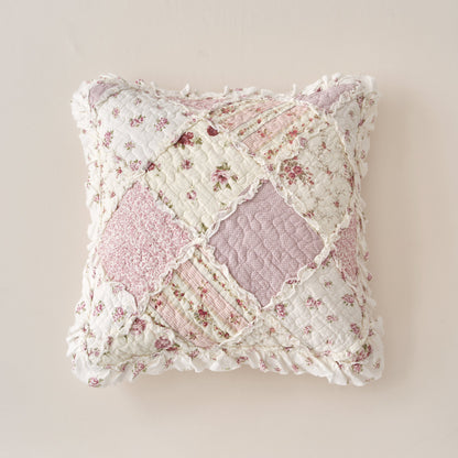 DaDalogy Blush Cottage Rose Pillow Covers – Set of 2, 18x18 Quilted Patchwork Floral Shabby Chic- DaDalogy Bedding Collection- {{Product type}}