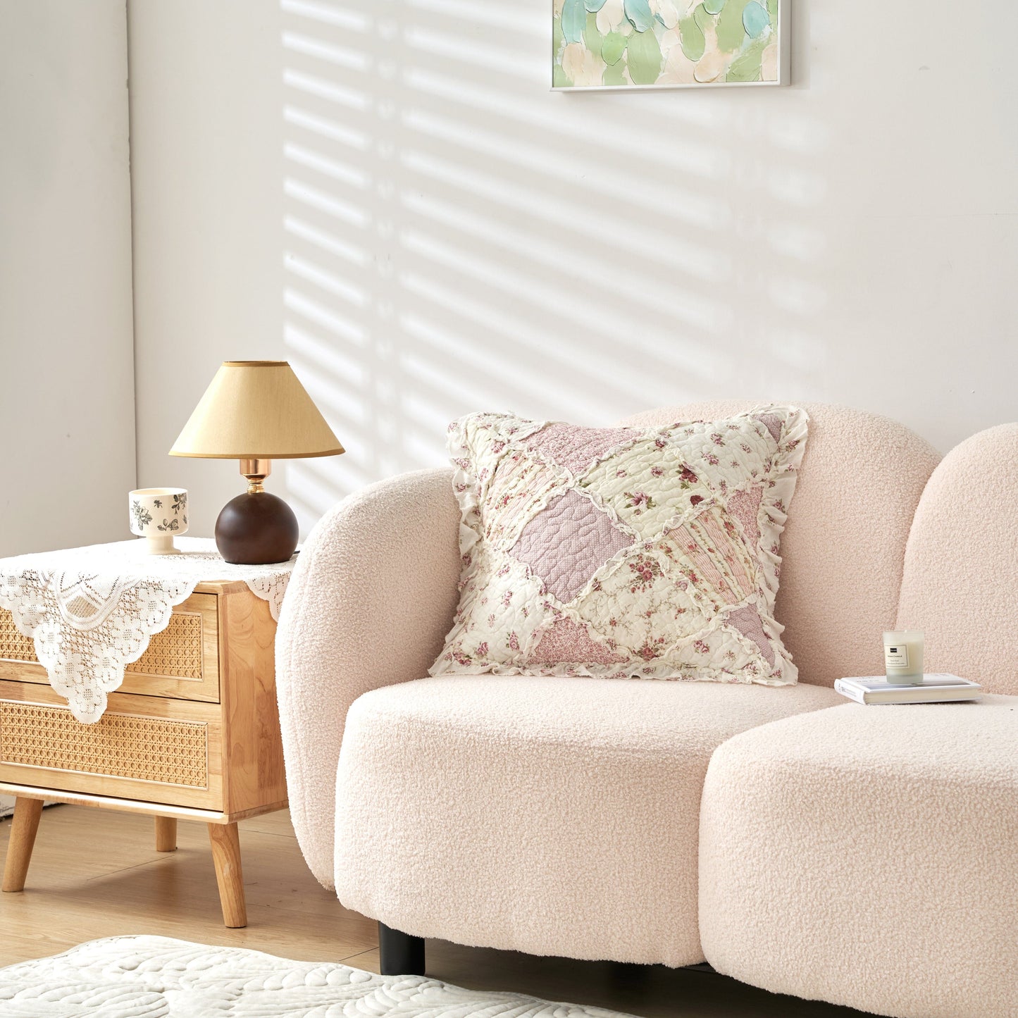 DaDalogy Blush Cottage Rose Pillow Covers – Set of 2, 18x18 Quilted Patchwork Floral Shabby Chic- DaDalogy Bedding Collection- {{Product type}}