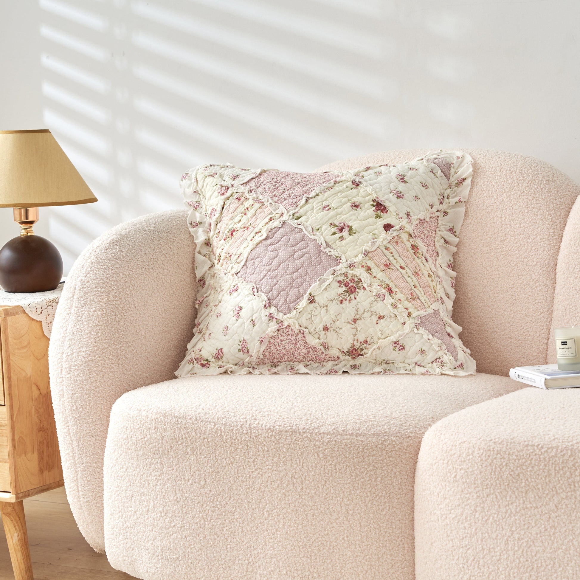 DaDalogy Blush Cottage Rose Pillow Covers – Set of 2, 18x18 Quilted Patchwork Floral Shabby Chic- DaDalogy Bedding Collection- {{Product type}}