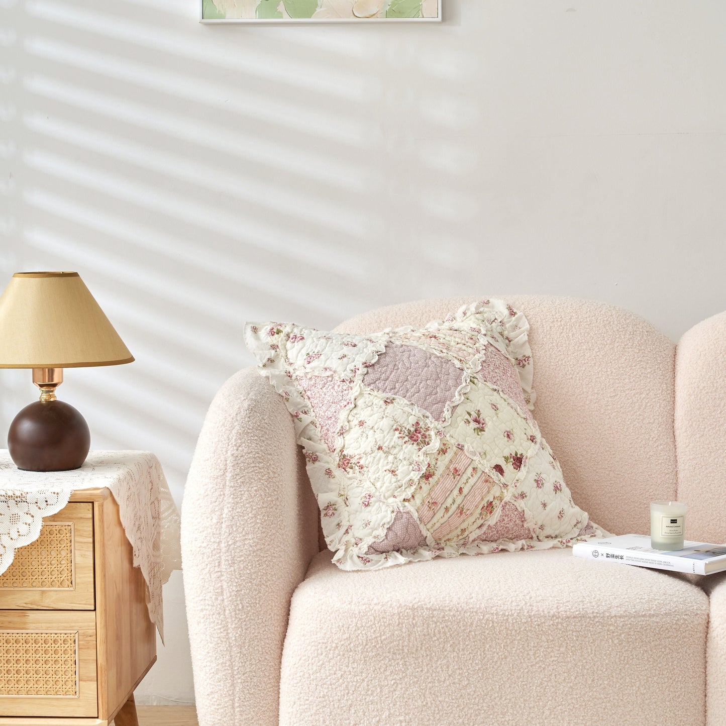 DaDalogy Blush Cottage Rose Pillow Covers – Set of 2, 18x18 Quilted Patchwork Floral Shabby Chic- DaDalogy Bedding Collection- {{Product type}}